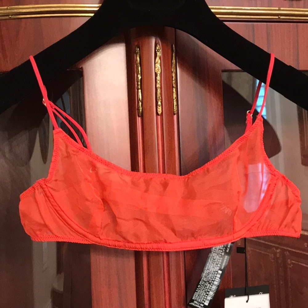 Zara 100% silk underwire soft cups adjustable straps orange bralette Sz.S